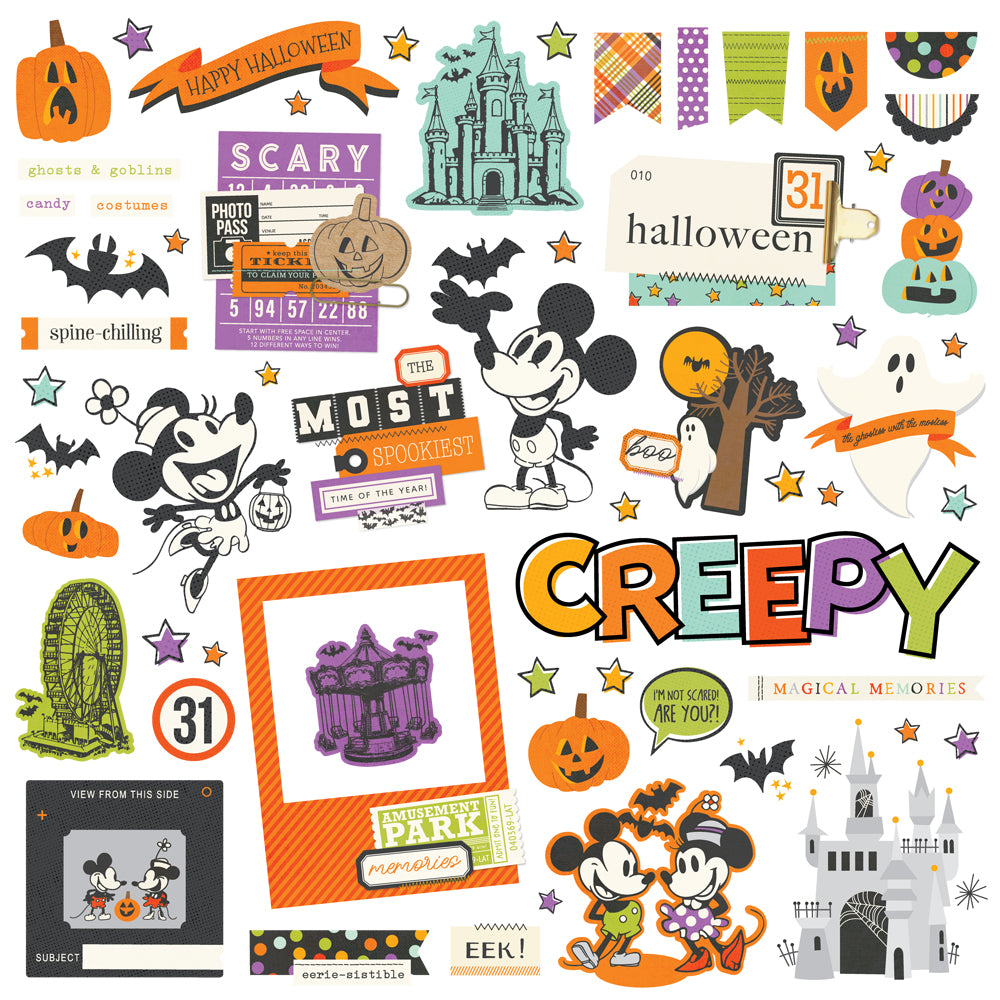 Simple Stories Say Cheese Classic Mouse Halloween Chipboard Pieces 27218 Scary Sentiments