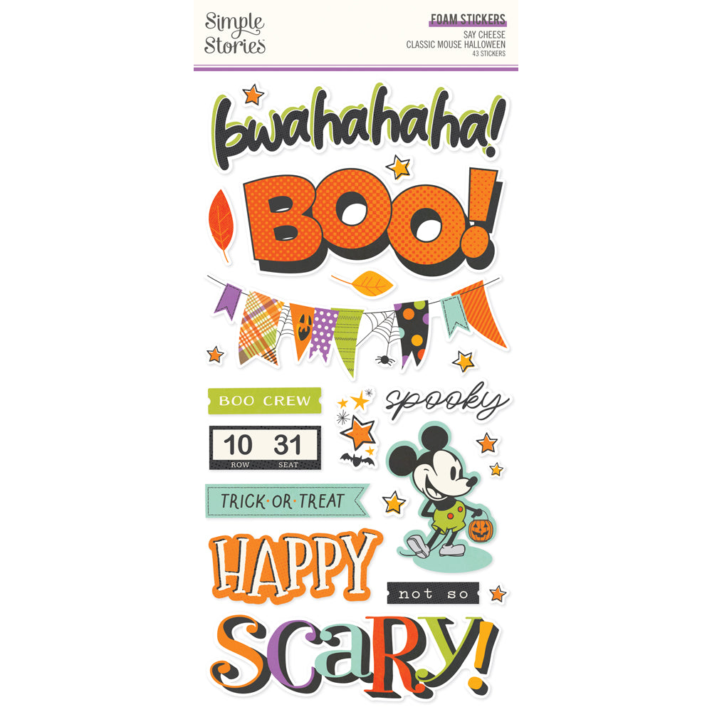 Simple Stories Say Cheese Classic Mouse Halloween Foam Stickers 27221 Trick Or Treat Sentiments