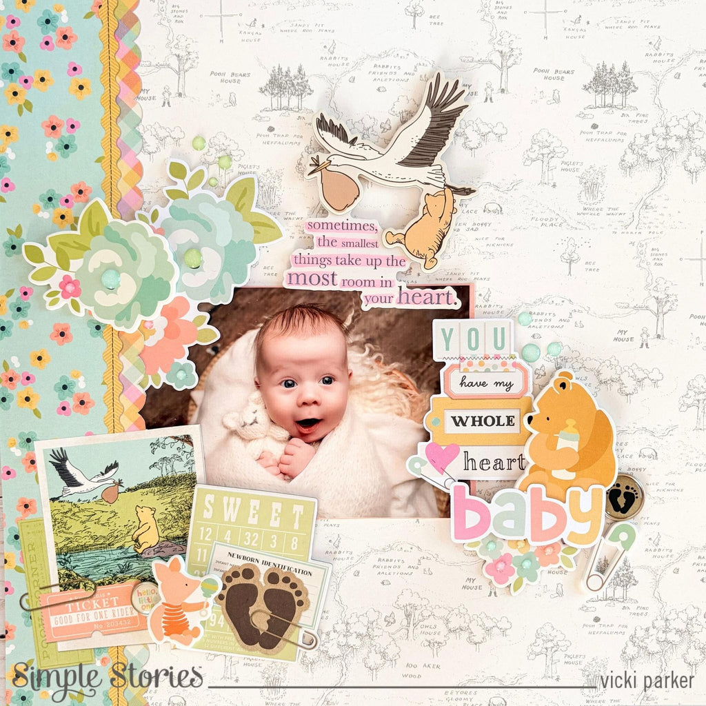 Simple Stories Say Cheese Classic Pooh Baby 12 x 12 Collection Kit 25800 New Born Layout