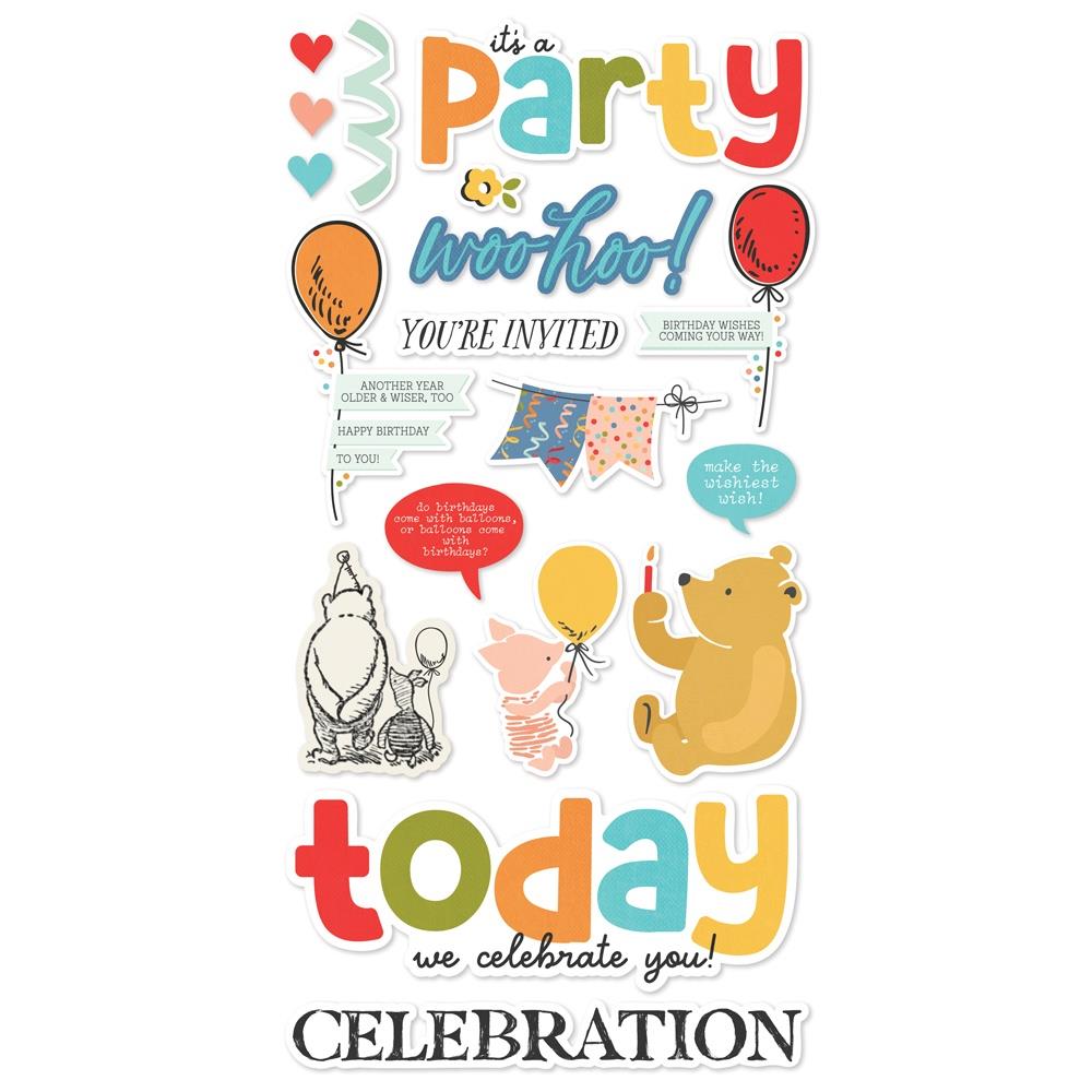 Simple Stories Say Cheese Classic Pooh Birthday Foam Stickers 24811 Celebration Sentiments