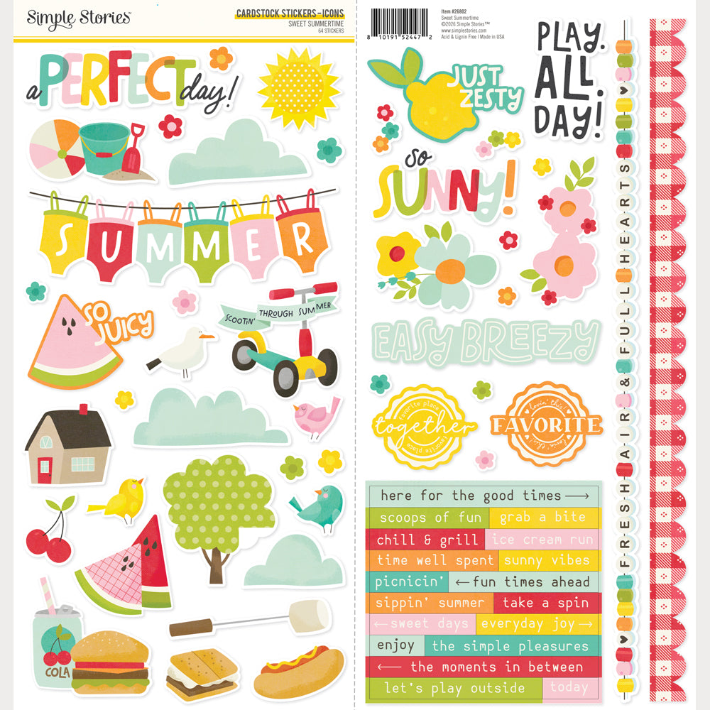 Simple Stories Sweet Summertime 12 x 12 Collection Kit 26800 Cardstock Stickers