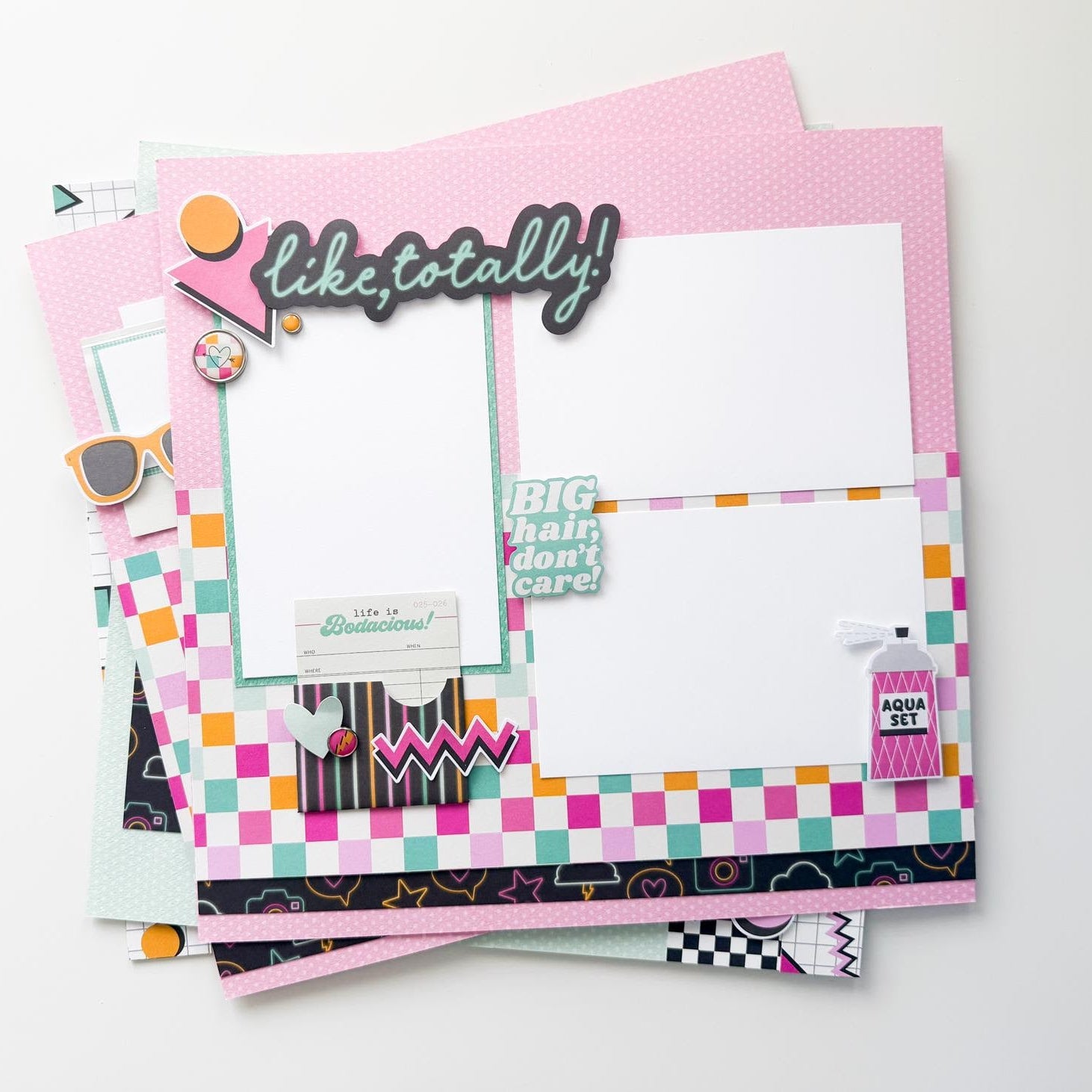 Simple Stories Totally 80's 12 x 12 Collection Kit 26700 Big Hair Don't Care Layout