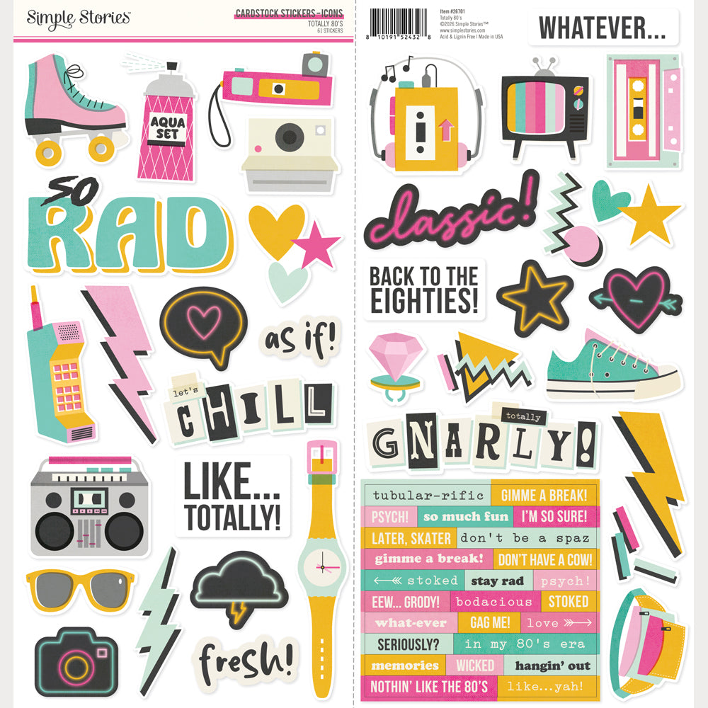 Simple Stories Totally 80's 12 x 12 Collection Kit 26700 Cardstock Stickers