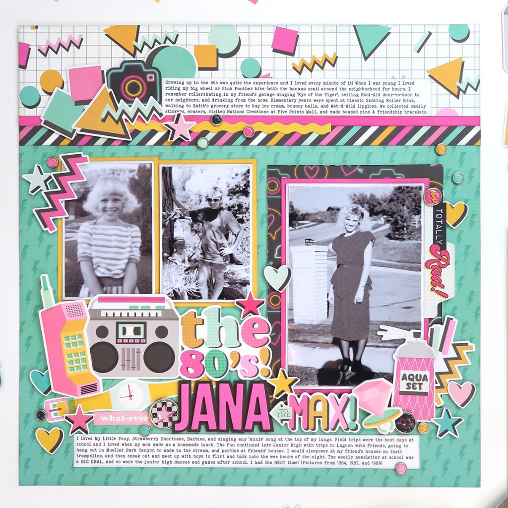 Simple Stories Totally 80's Foam Stickers 26710 Nostalgia Layout