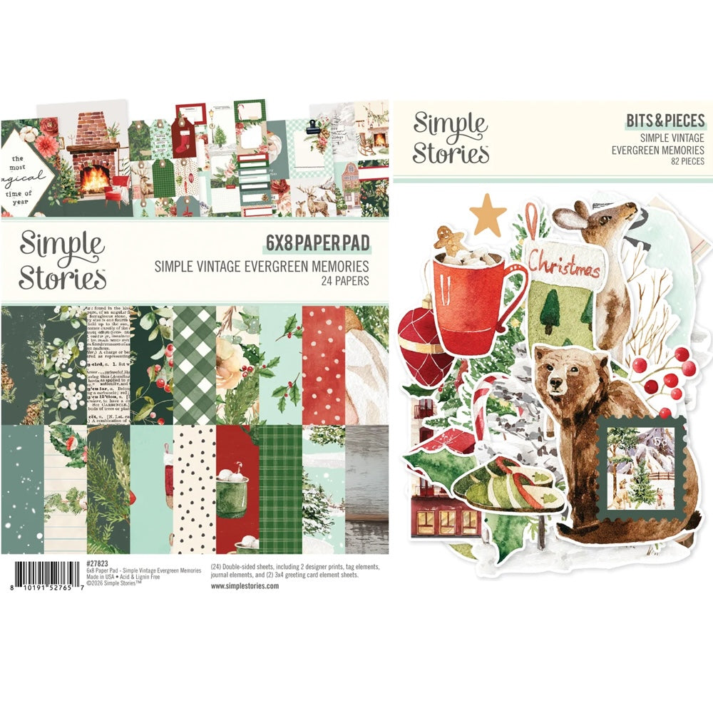 Simple Stories Vintage Evergreen Memories 6 x 8 Paper Pad And Bits And Pieces Bundle