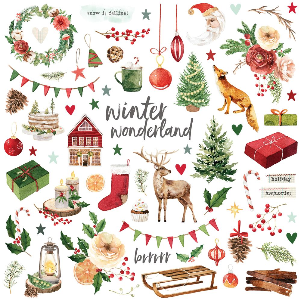 Simple Stories Vintage Evergreen Memories Chipboard Memories 27825 Christmas Imagery