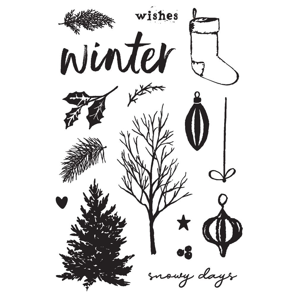 Simple Stories Vintage Evergreen Memories Clear Stamps 27824 Winter Imagery