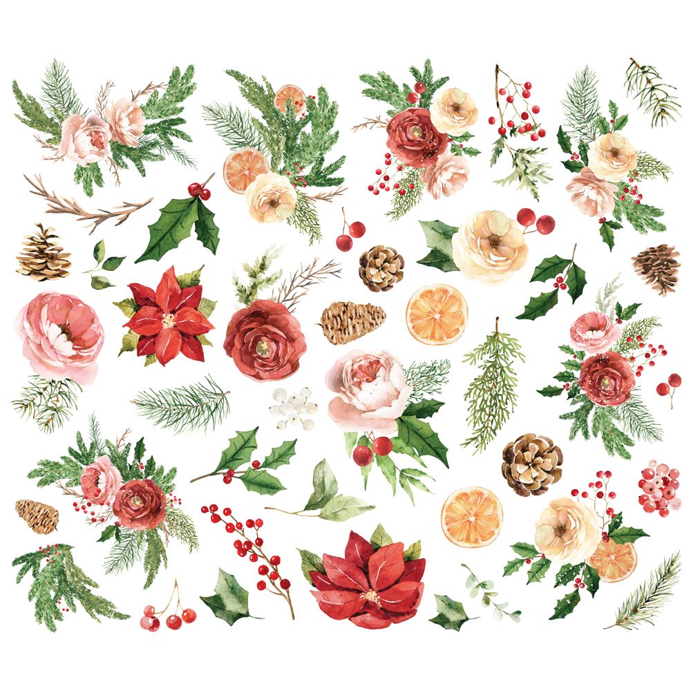 Simple Stories Vintage Evergreen Memories Floral Bits And Pieces 27828 Christmas Flowers