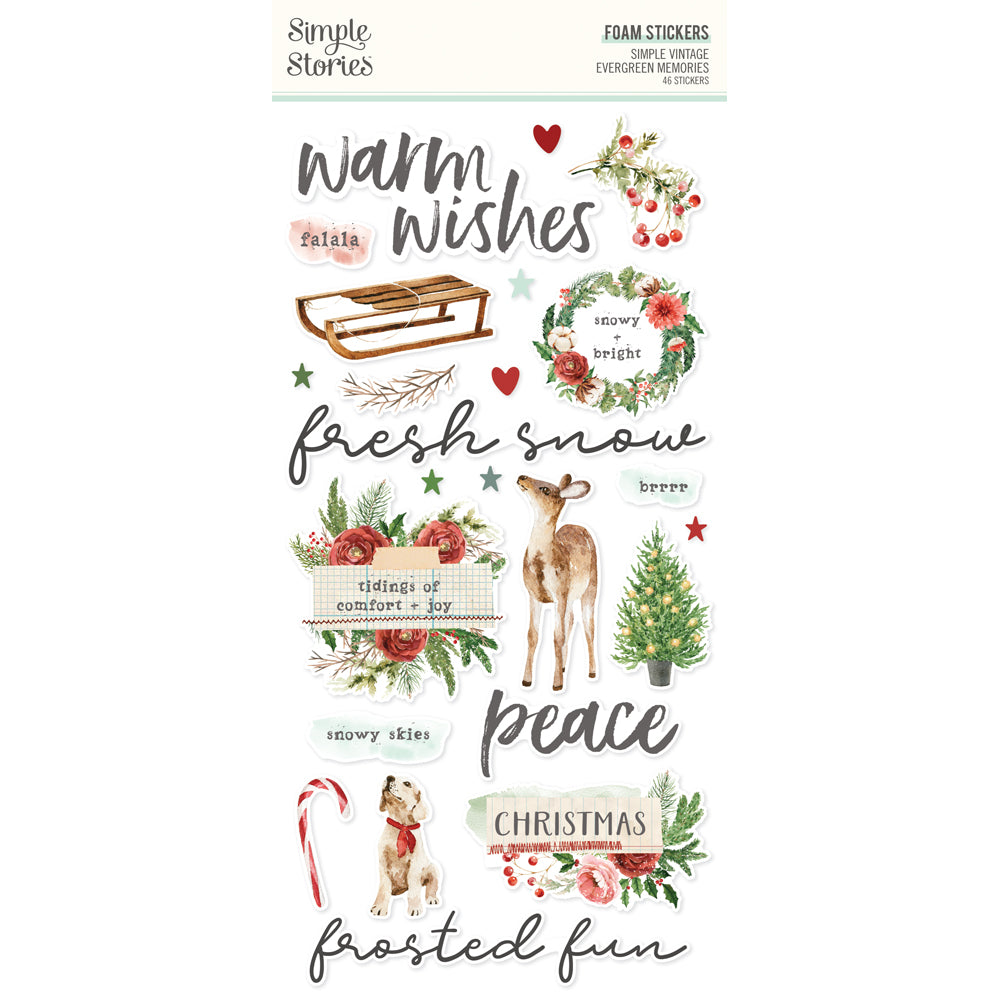 Simple Stories Vintage Evergreen Memories Foam Stickers 27830 Christmas Sentiments
