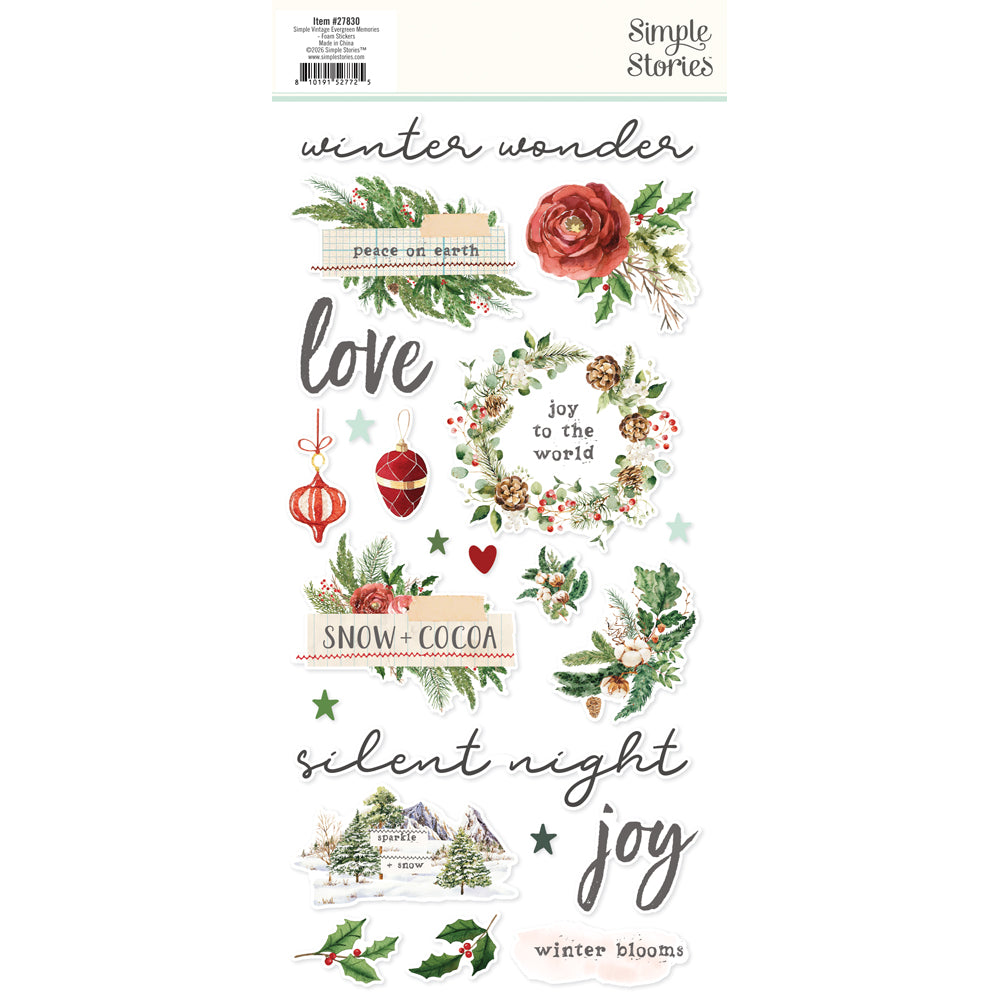 Simple Stories Vintage Evergreen Memories Foam Stickers 27830 Holiday Sentiments