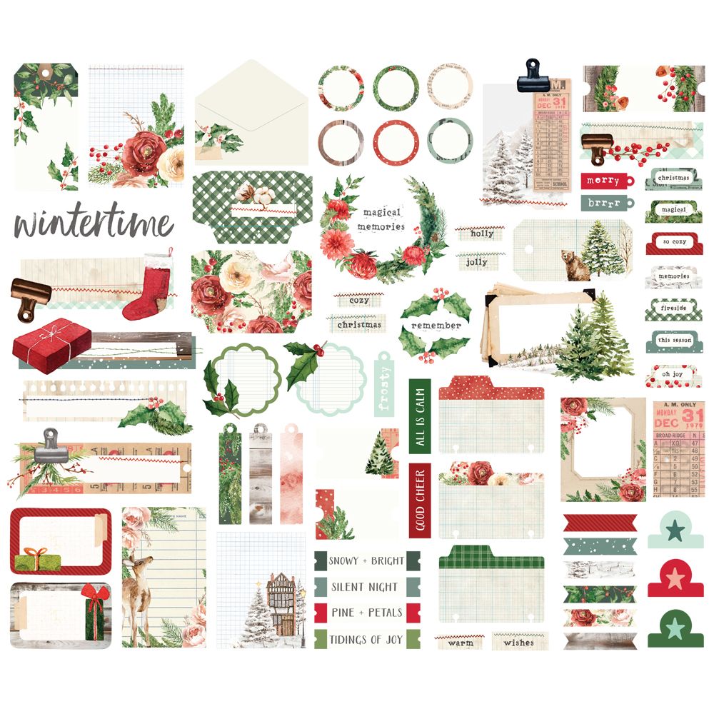 Simple Stories Vintage Evergreen Memories Journal Bits And Pieces 27827 Christmas Sentiments