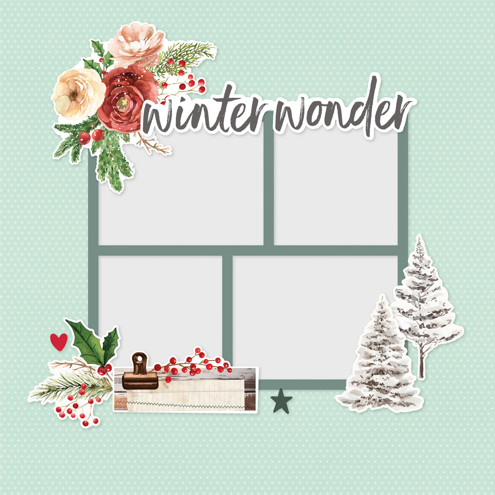 Simple Stories Vintage Evergreen Memories Page Pieces 27833 Winter Wonder Layout