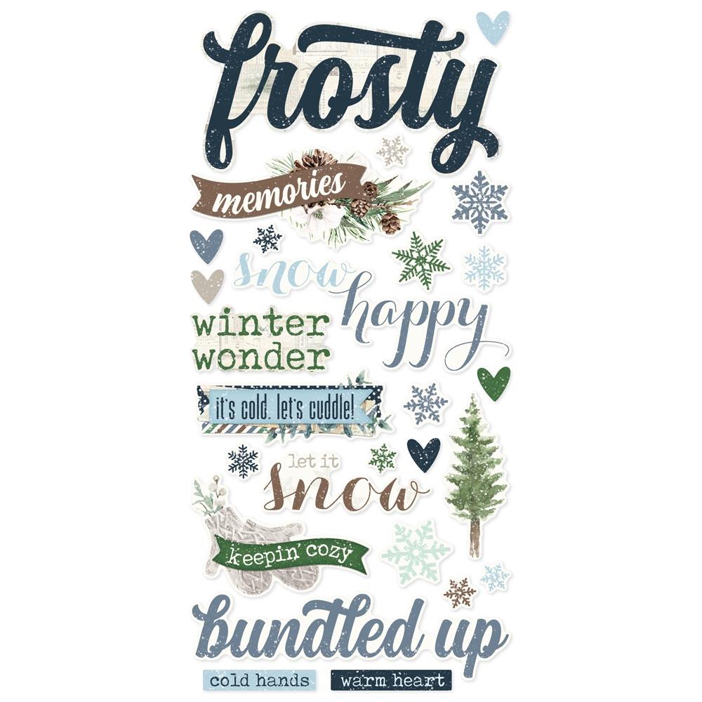 Simple Stories Vintage Fresh Snow Foam Stickers 23726 Winter Sentiments
