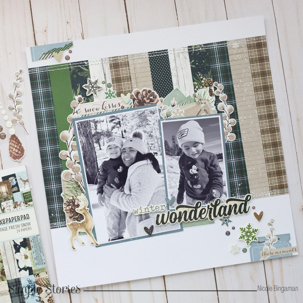 Simple Stories Vintage Fresh Snow Sentiment Bits And Pieces 23723 Winter Wonderland Layout