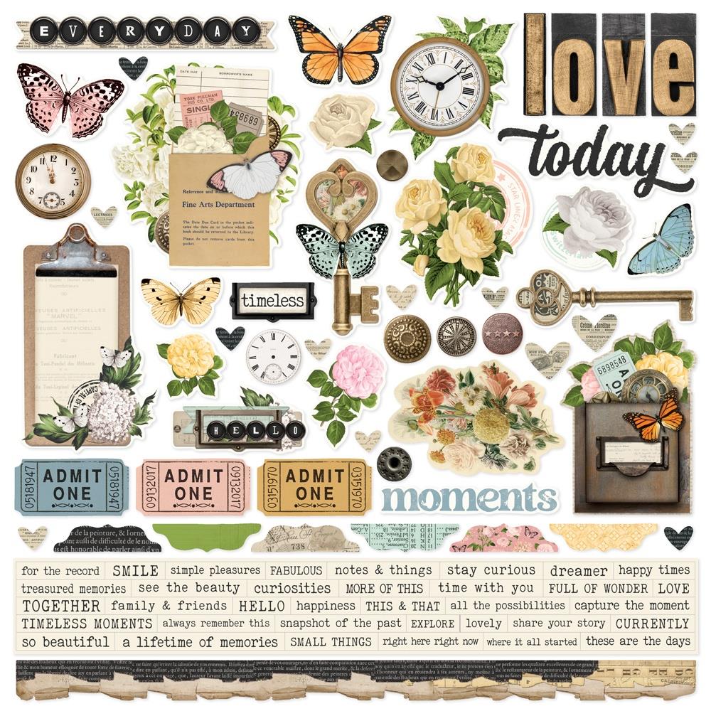 Simple Stories Vintage Junk Drawer 12 x 12 Collection Kit 26000 Cardstock Stickers