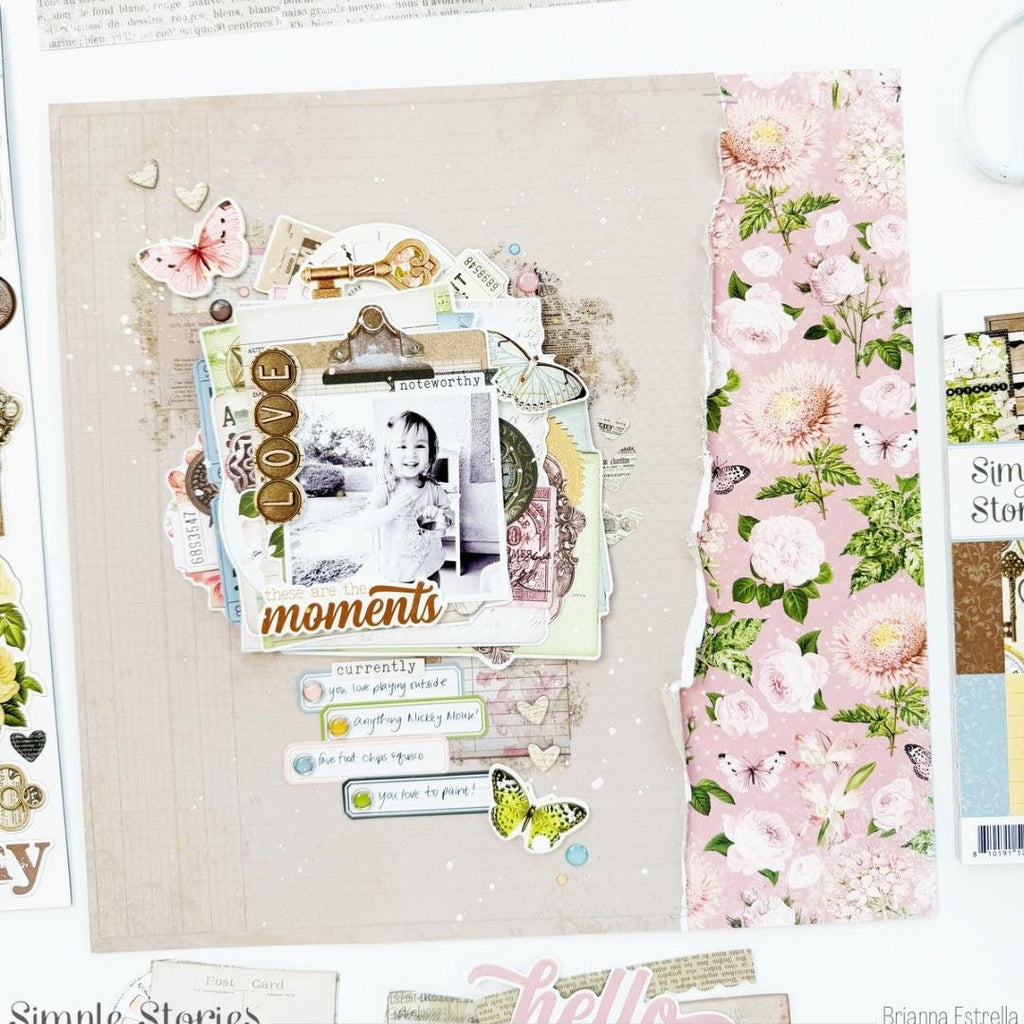 Simple Stories Vintage Junk Drawer 12 x 12 Collection Kit 26000 Love Moments Layout