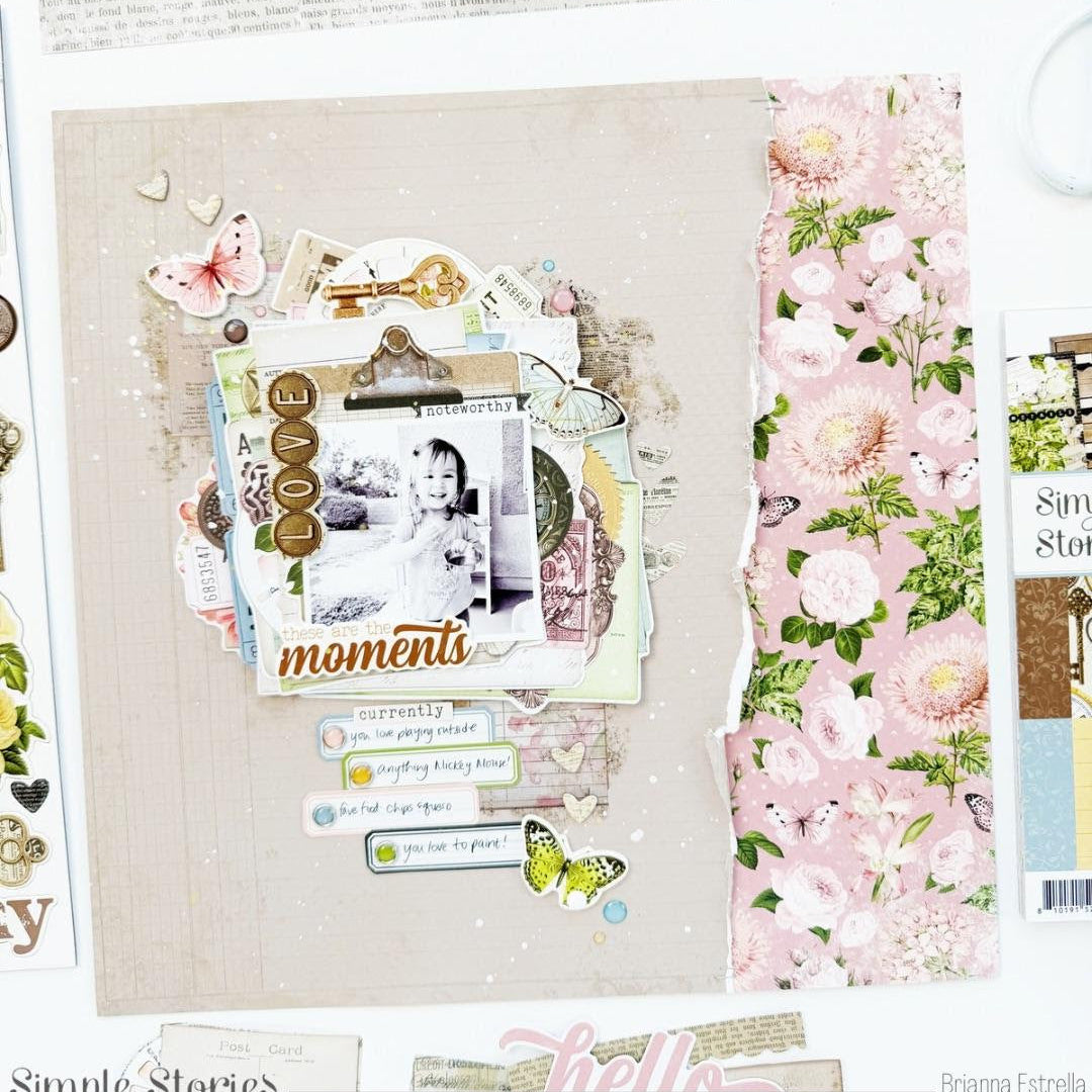 Simple Stories Vintage Junk Drawer 12 x 12 Collection Kit 26000 Love Moments Layout