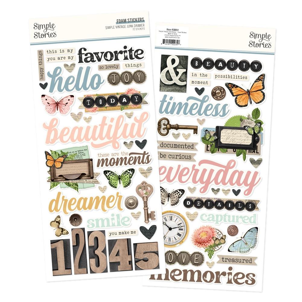 Simple Stories Vintage Junk Drawer Foam Stickers 26031