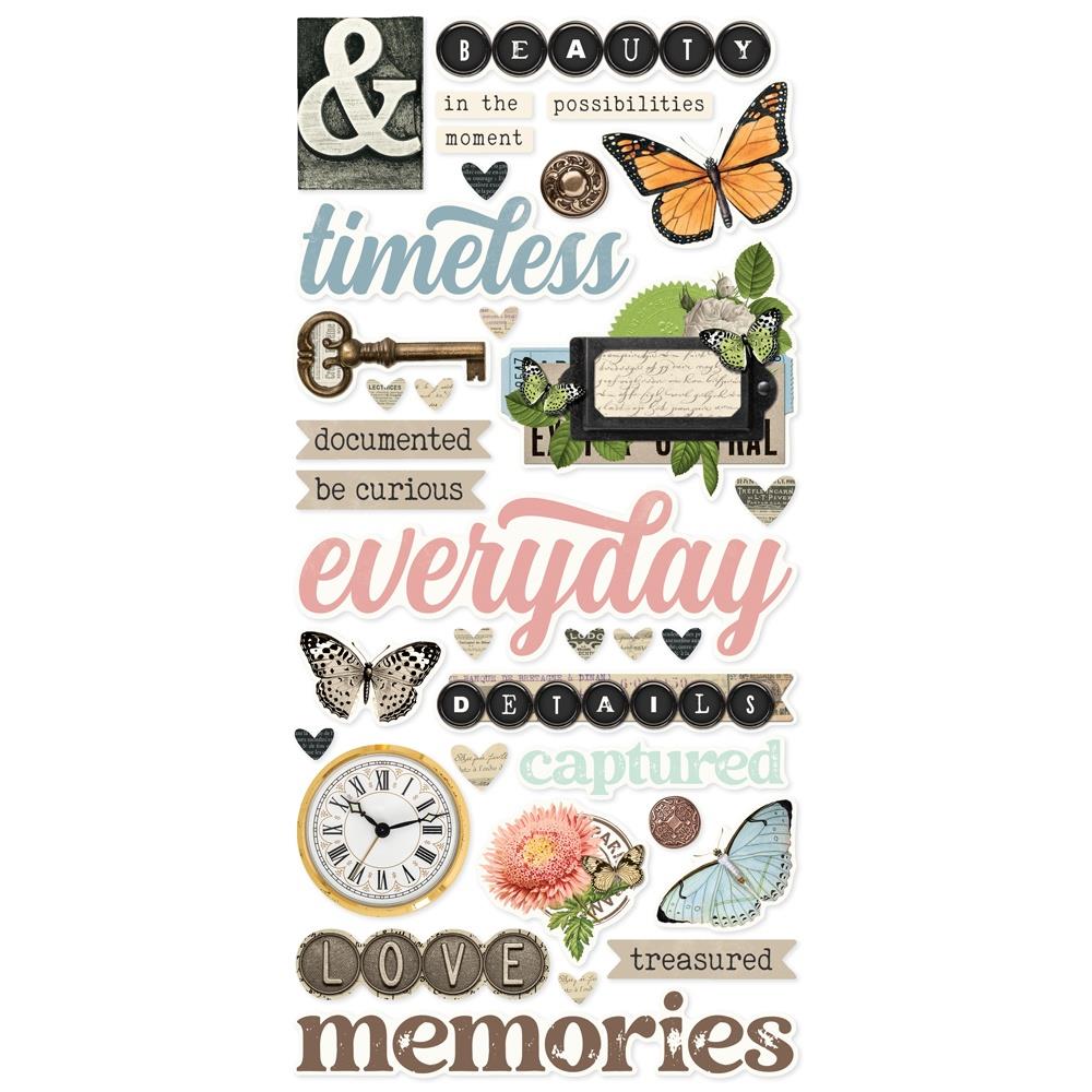 Simple Stories Vintage Junk Drawer Foam Stickers 26031 Everyday Memories Sentiments