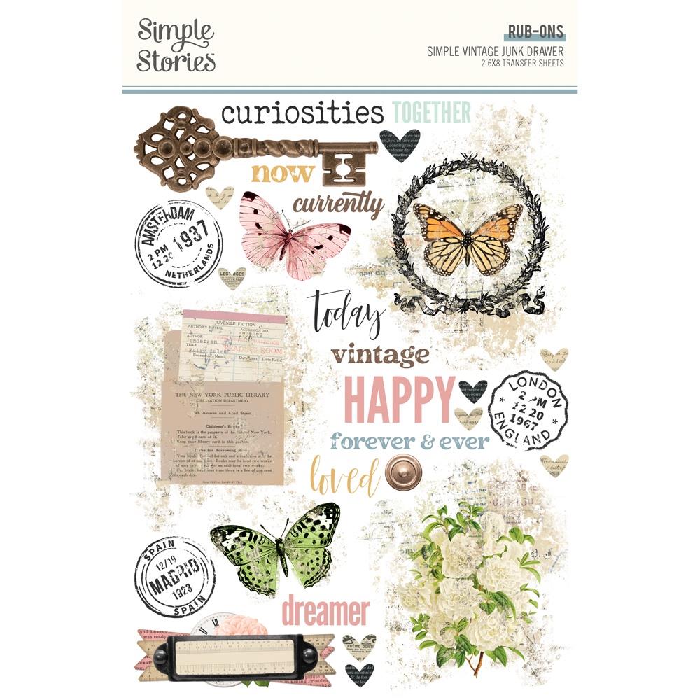 Simple Stories Vintage Junk Drawer Rub Ons 26029