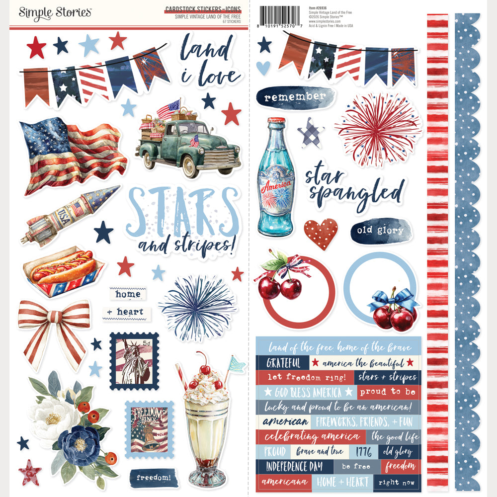Simple Stories Vintage Land Of The Free 12 x 12 Collection Kit 26935 Cardstock Stickers