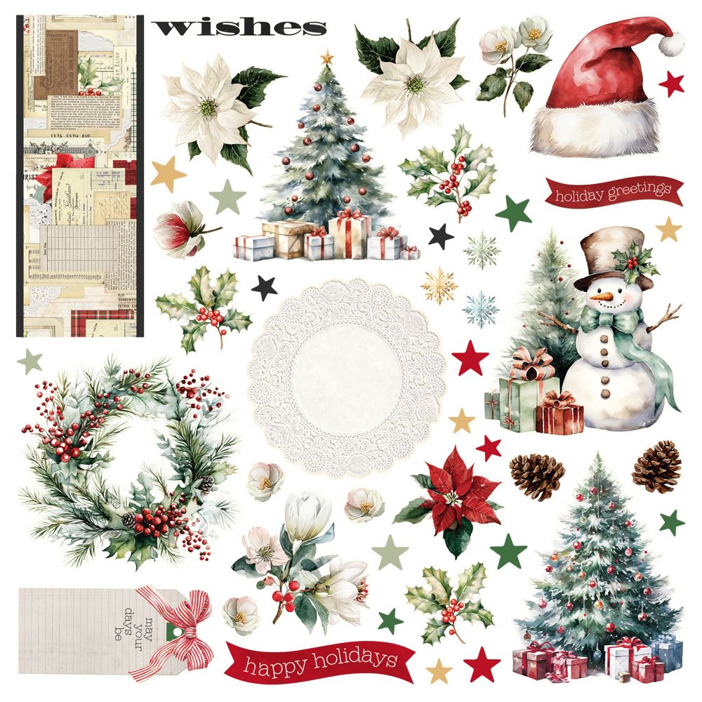 Simple Stories Vintage Old-Fashioned Christmas Card Kit 27635 Happy Holidays Sentiments