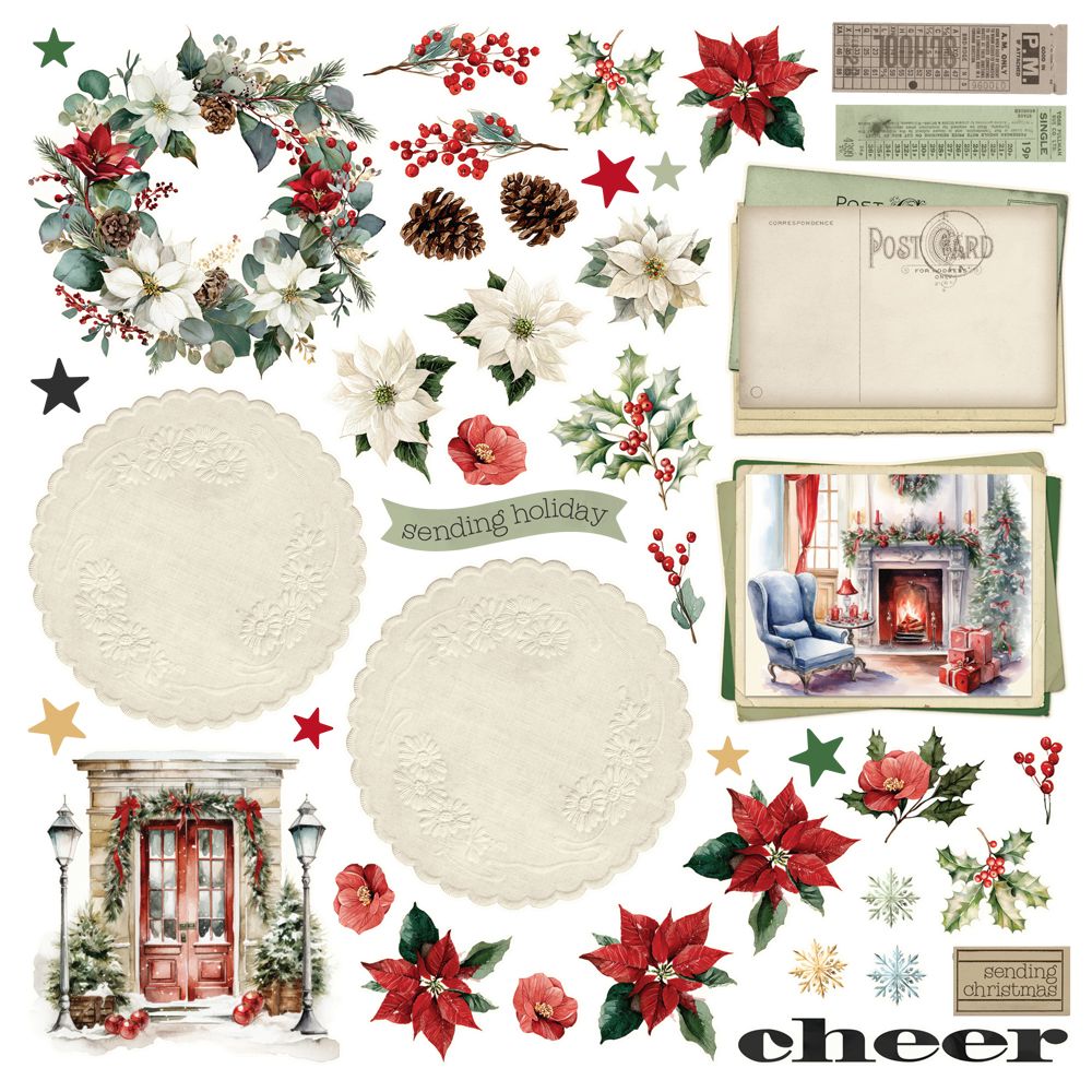 Simple Stories Vintage Old-Fashioned Christmas Card Kit 27635 Sending Holiday Cheer Sentiments