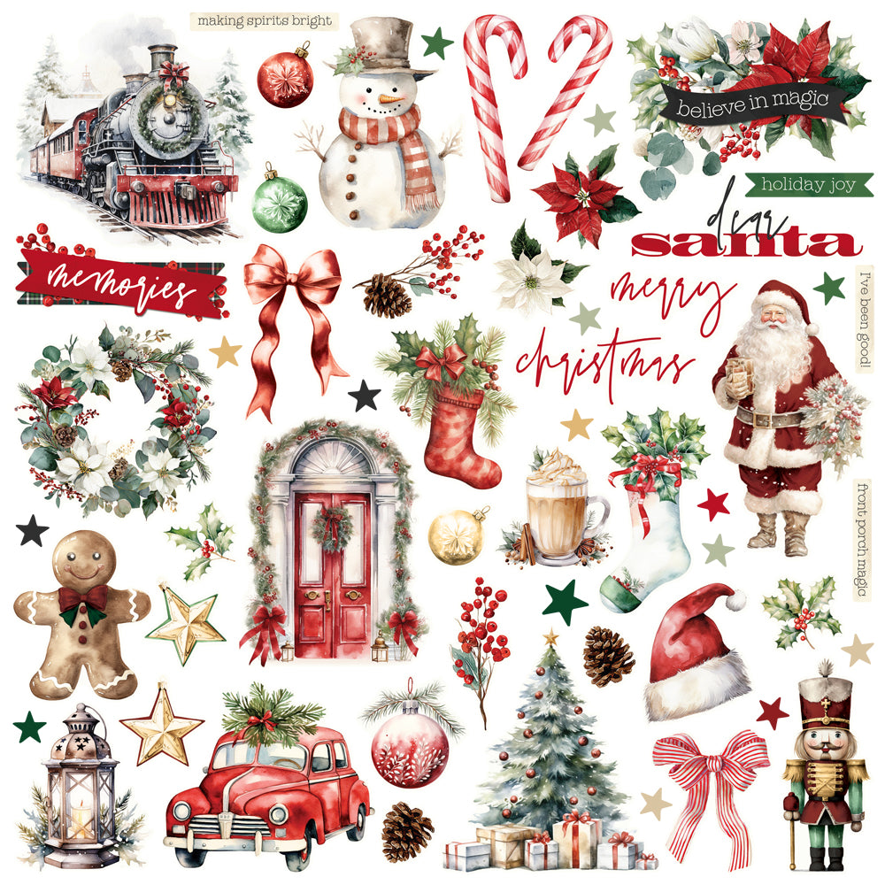 Simple Stories Vintage Old-Fashioned Christmas Chipboard Pieces 27625 Holiday Sentiments And Images