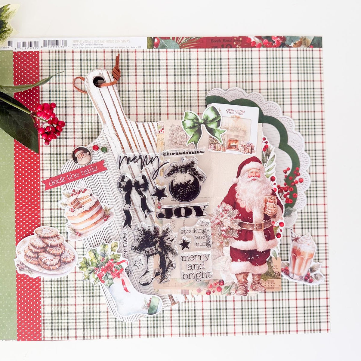 Simple Stories Vintage Old-Fashioned Christmas Chipboard Pieces 27625 Santa Layout