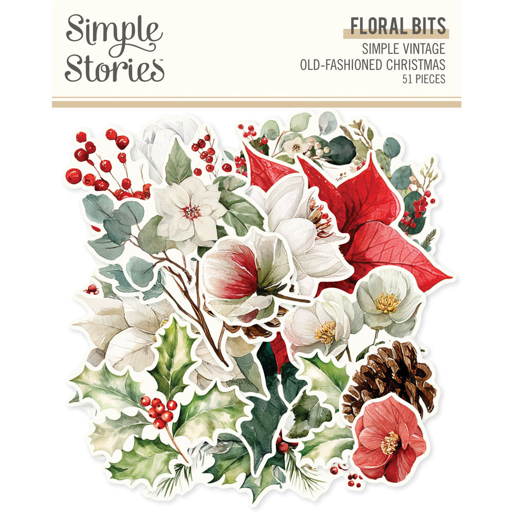 Simple Stories Vintage Old-Fashioned Christmas Floral Bits And Pieces 27628
