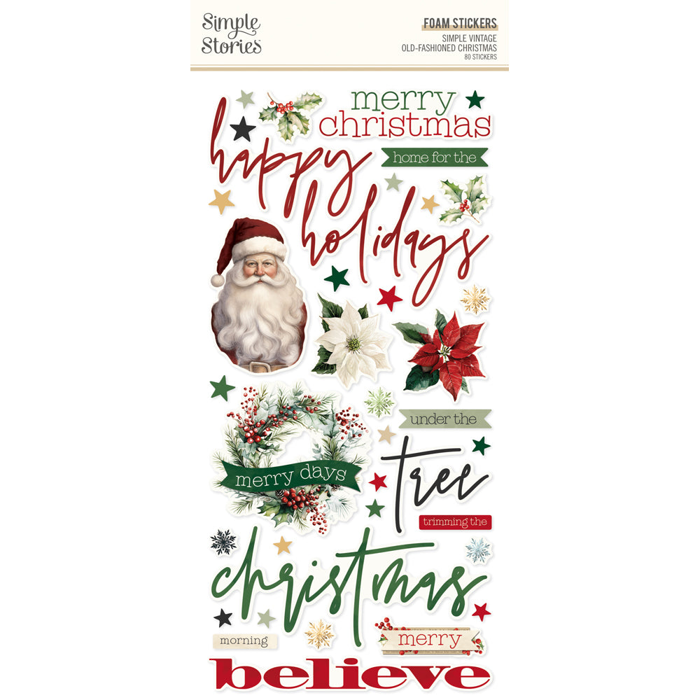 Simple Stories Vintage Old-Fashioned Christmas Foam Stickers 27630 Holiday Sentiments