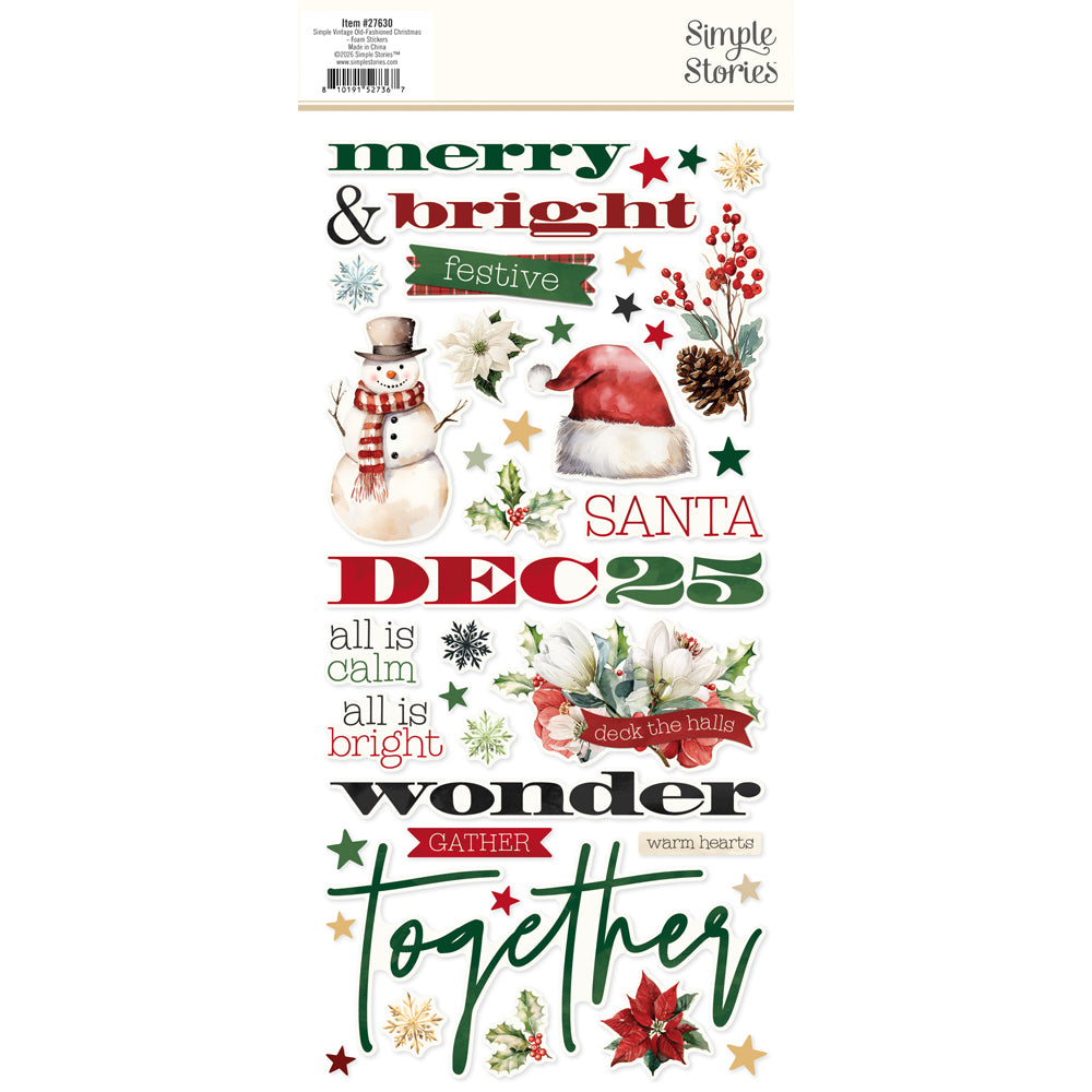 Simple Stories Vintage Old-Fashioned Christmas Foam Stickers 27630 Merry And Bright Sentiments