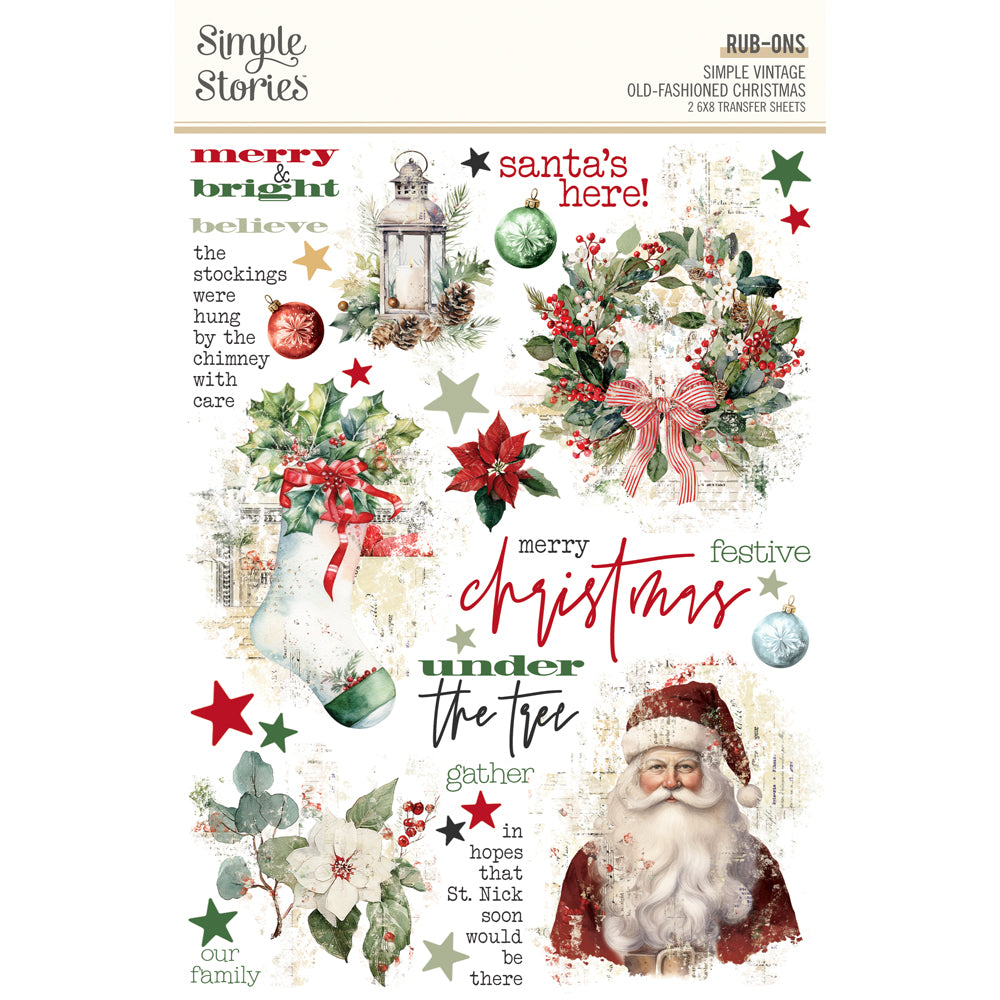 Simple Stories Vintage Old-Fashioned Christmas Rub Ons 27629 Holiday Sentiments