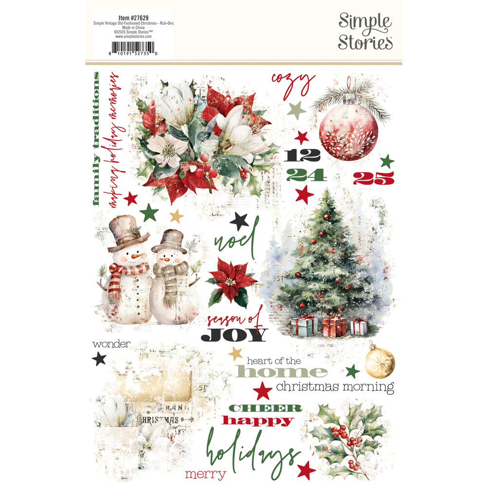 Simple Stories Vintage Old-Fashioned Christmas Rub Ons 27629 Season Of Joy Sentiments