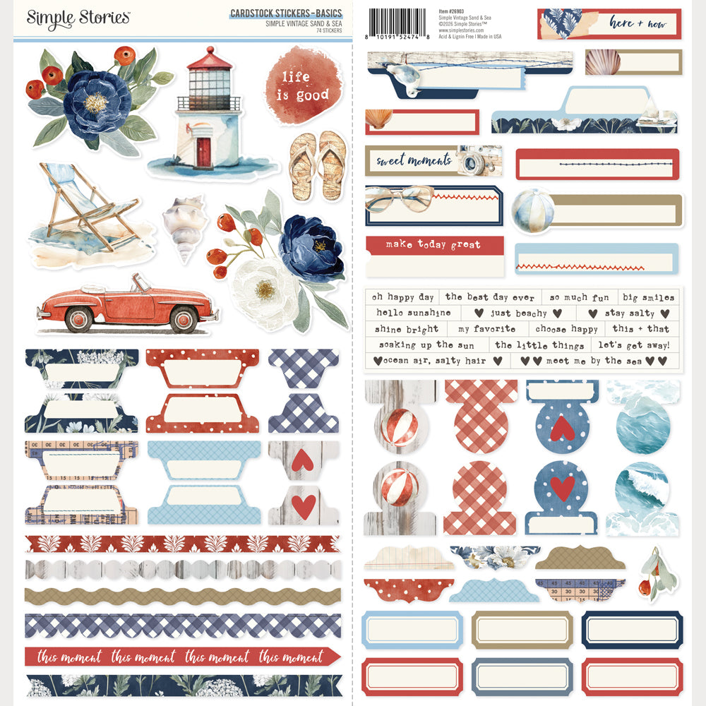 Simple Stories Vintage Sand And Sea 12 x 12 Collector's Essential Kit 26901 Basics Stickers