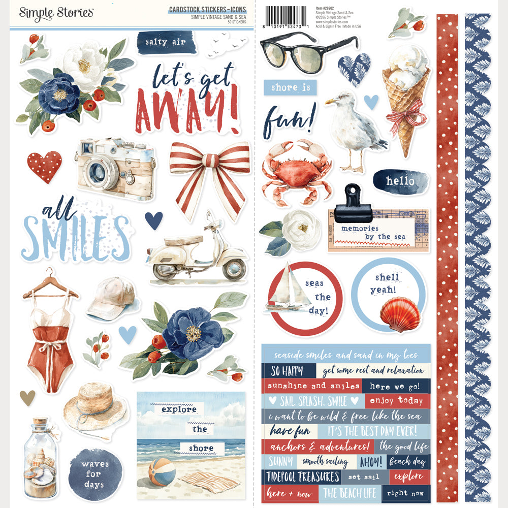 Simple Stories Vintage Sand And Sea 12 x 12 Collector's Essential Kit 26901 Cardstock Stickers