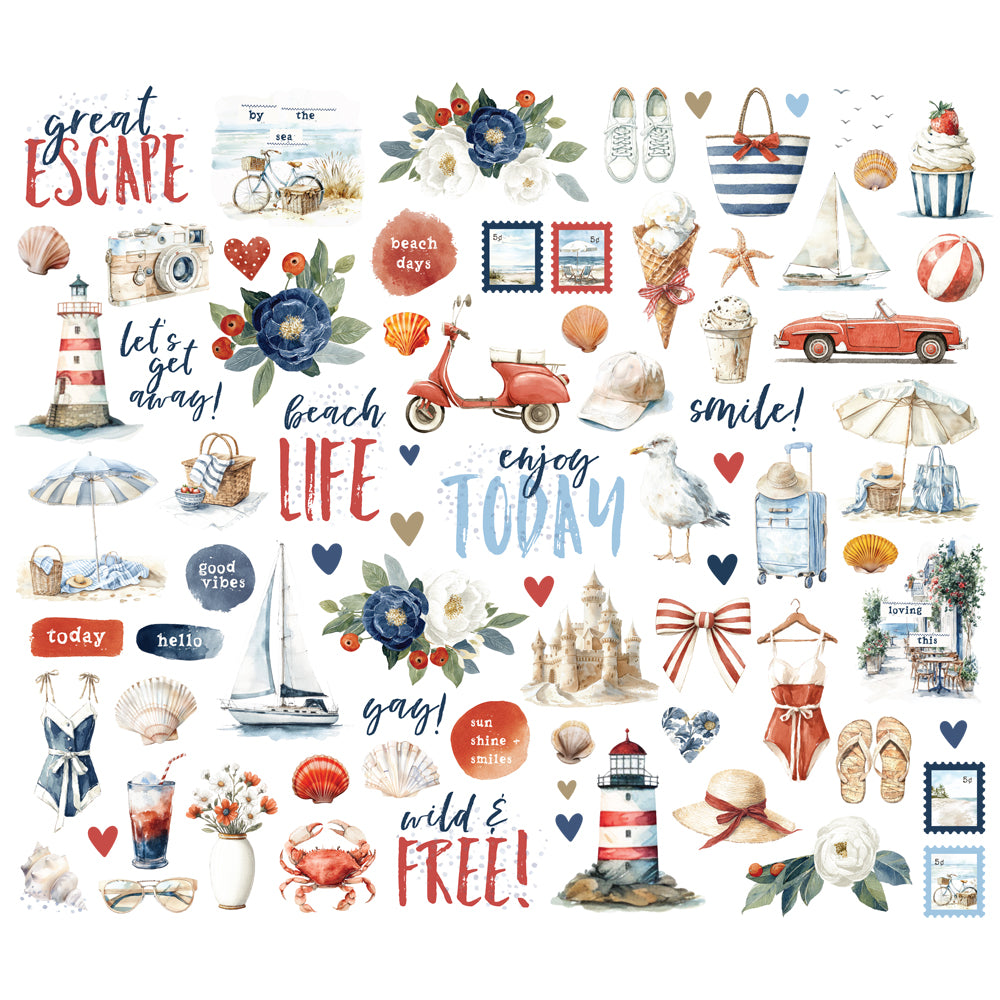 Simple Stories Vintage Sand And Sea Bits And Pieces 26926 Beach Images