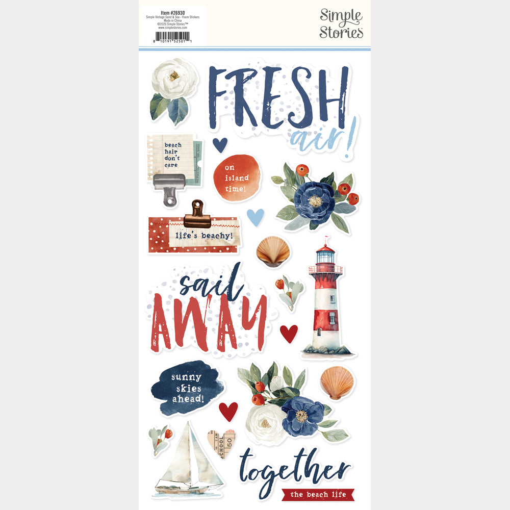 Simple Stories Vintage Sand And Sea Foam Stickers 26930 Beach Images