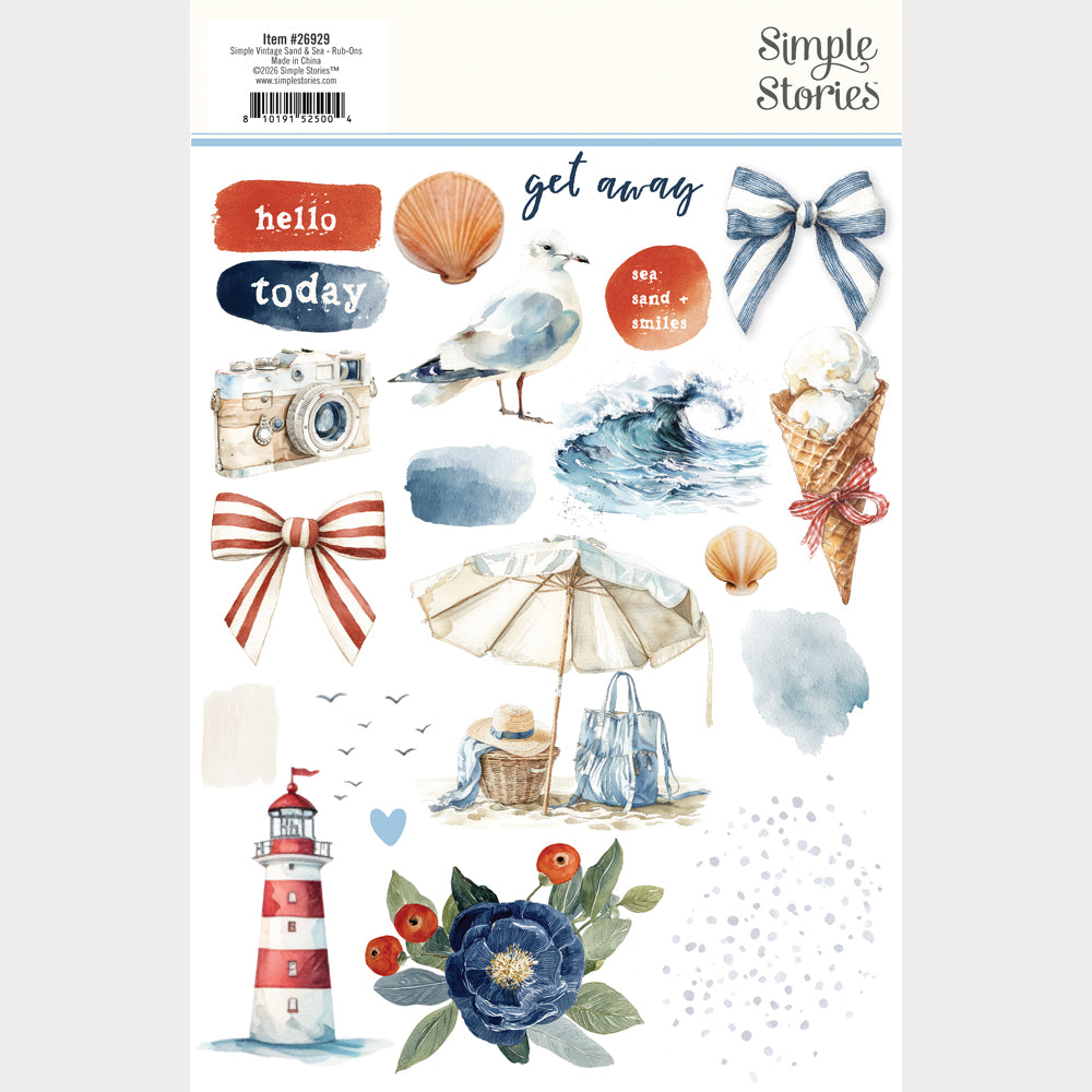 Simple Stories Vintage Sand And Sea Rub Ons 26929 Beach Images