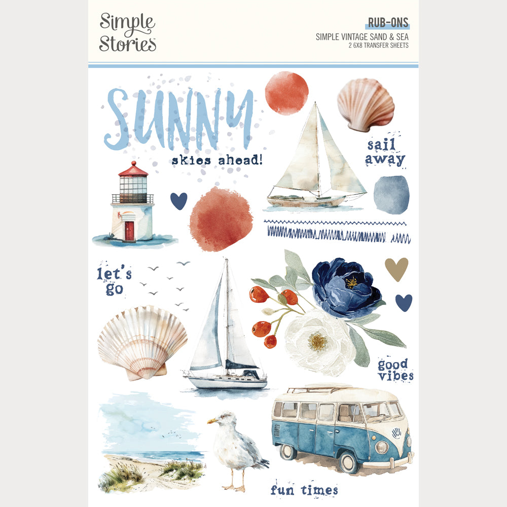Simple Stories Vintage Sand And Sea Rub Ons 26929 Beach Sentiments