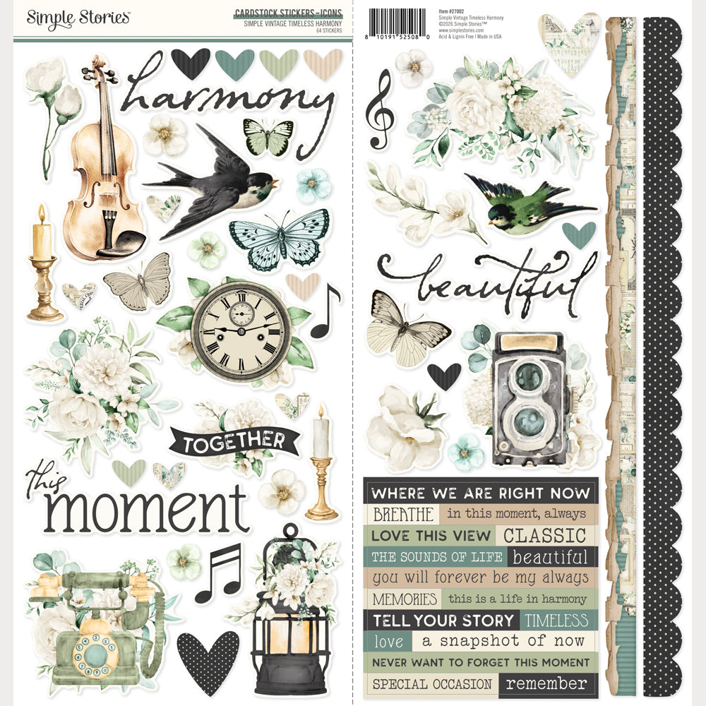Simple Stories Vintage Timeless Harmony 12 x 12 Collector's Essential Kit 27001 Cardstock Stickers