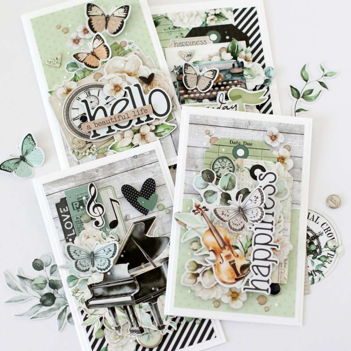Simple Stories Vintage Timeless Harmony Glitter Enamel Dots 27032 Musical Instruments Cards