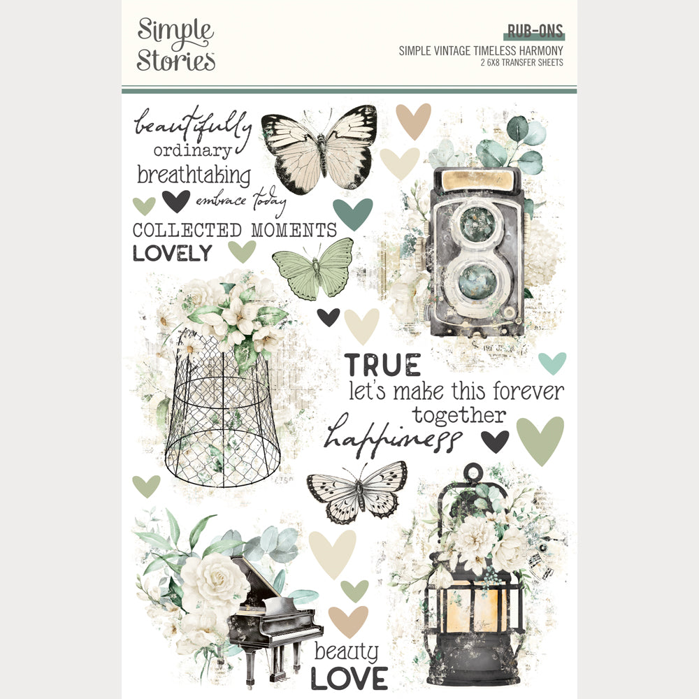 Simple Stories Vintage Timeless Harmony Rub Ons 27029 Collected Moments Sentiments