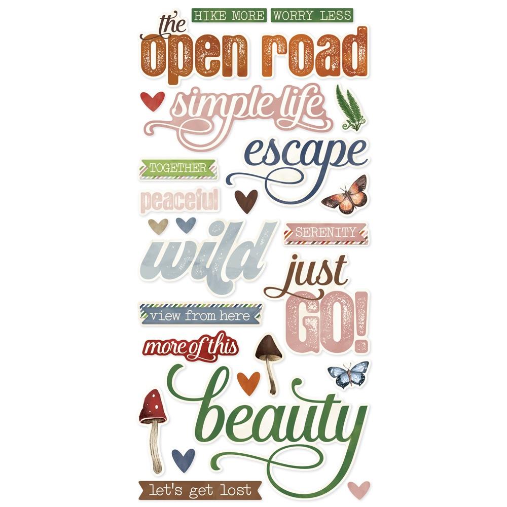 Simple Stories Vintage Woodlands Foam Stickers 24729 Hiking Sentiments