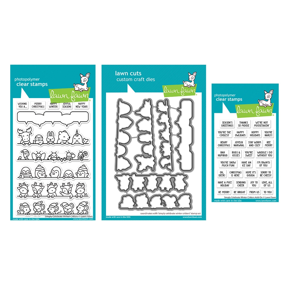 Lawn Fawn Set Simply Celebrate Winter Critters Clear Stamps and Dies