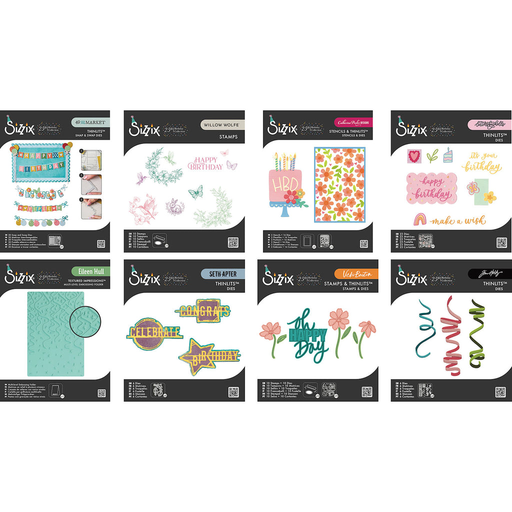Sizzix 25th Birthday Collection Die, Folder, Stamp and Stencil bundle