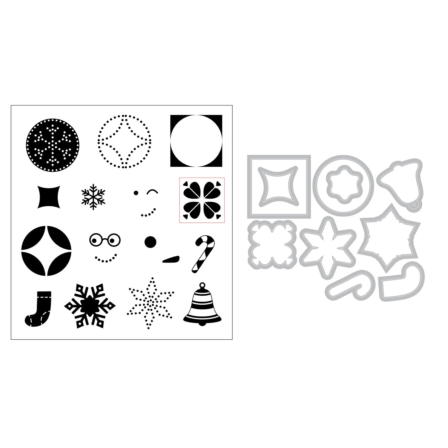Sizzix Around the Holidays Clear Stamps and Framelits Dies 667173 contents