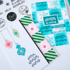 Sizzix Around the Holidays Clear Stamps and Framelits Dies 667173 winter wishes ornaments and blue checker
