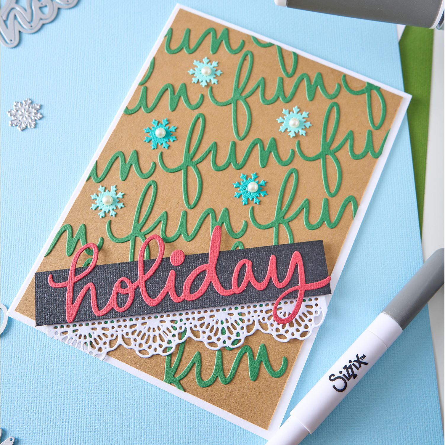 Sizzix Border Clusters Thinlits Dies 667186 holiday fun lace card