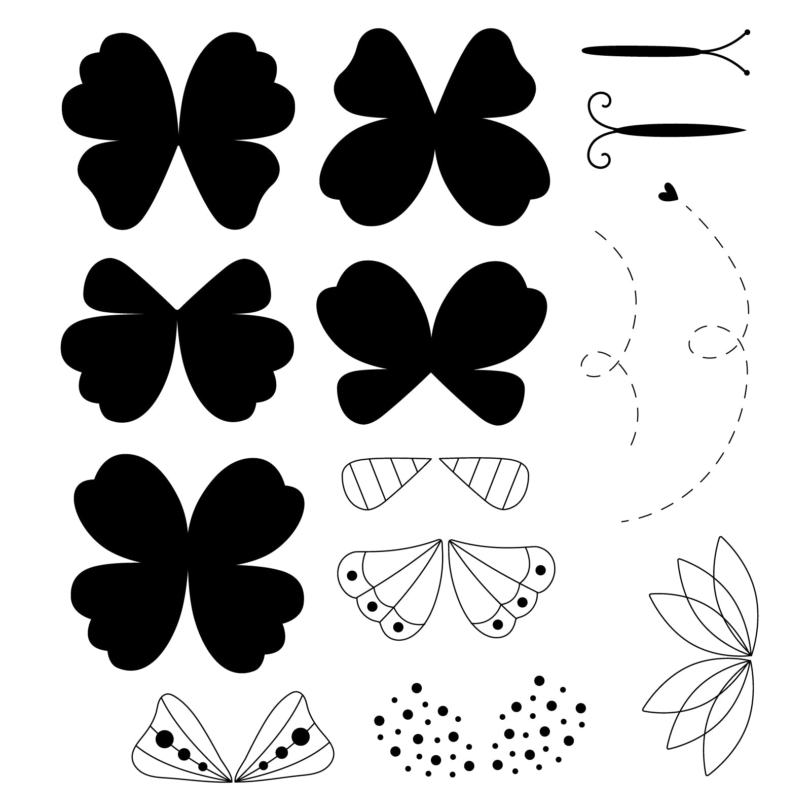 Sizzix Bright Butterflies 1 Clear Stamps Set 666992 line art